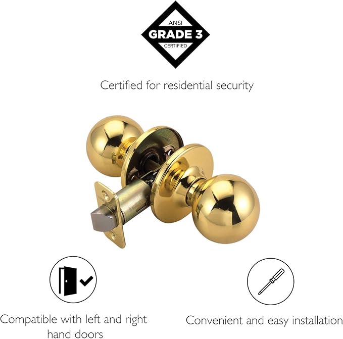 Design House 782912 Ball Passage Hall and Closet Door Knob, Polished Brass