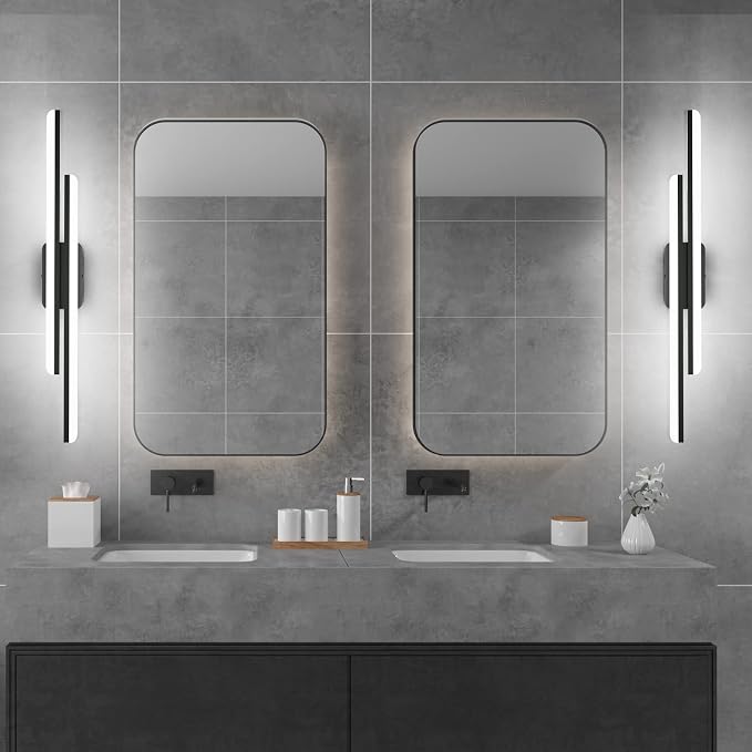 Ralbay 40" LED Black Vanity Light 40W Frosted Aluminum Modern LED Black Bathroom Vanity Light Fixtures Over Long Mirror LED Modern Bath Lighting 6000K White Light