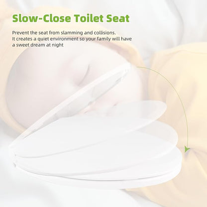Toilet Seat Elongated with Slow Close Hinges Compatible with TOTO/Kohler/Gerber/American Standard, Universal Oval Fit, Four Bumpers Never Loosen, Two Sets Toilet Bolts and Nuts, Cotton White