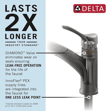 Delta Daneri Matte Black Kitchen Faucet with Pull-Out Sprayer, Modern Single Hole Kitchen Sink, Single Handle, Matte Black 16879-BL-DST
