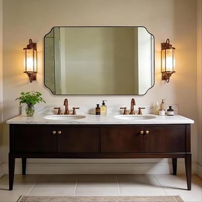 30"x48" Brushed Bronze Rectangle Mirror, Large Scalloped Bathroom Mirror in Premium Stainless Steel Frame, Timeless Shape with Unique Flair, Ideal for Home Remodel (Vertical/Horizontal)