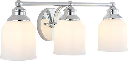 JONATHAN Y 24" Chrome Modern Farmhouse LED Vanity Light Wall Sconce Fixture, Frosted White Glass Shade, Dimmable Wall Lamp for Bathroom Mirror Kitchen Sink, UL Listed (JYL7551A)