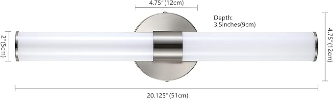 JONATHAN Y 20.13" Nickel/White 1-Light Integrated LED Vanity Light, Mid-Century Modern Iron Sconce with Frosted Acrylic Shade, Dimmable Bathroom Light Fixture for Mirror, 3000K (JYL7119B)