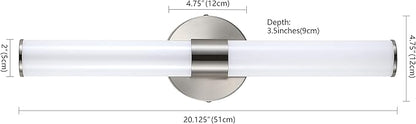 JONATHAN Y 20.13" Nickel/White 1-Light Integrated LED Vanity Light, Mid-Century Modern Iron Sconce with Frosted Acrylic Shade, Dimmable Bathroom Light Fixture for Mirror, 3000K (JYL7119B)