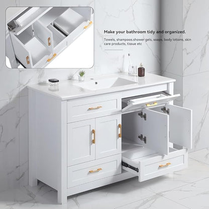 LZ LEISURE ZONE 48" Bathroom Vanity with Ceramic Sink Combo, Abundant Cabinet -4 Soft Close Doors and 4 Drawers, White