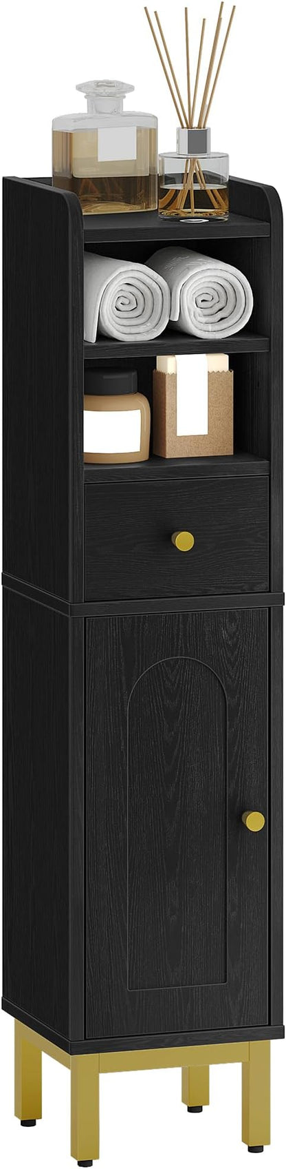 Bathroom Storage Cabinet, Corner Floor Cabinet with Drawers and Doors, Narrow Toilet Paper Holder, Bathroom Organizer with Adjustable Shelf, for Small Spaces, Black, BC19804GV1