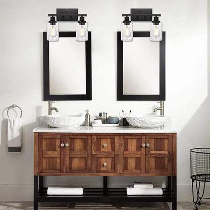 MELUCEE 2-Light Black Wall Sconce Industrial Vintage with Clear Glass Shade | Bathroom Vanity Lights Hallway Light Fixture Sconces Wall Lighting (Patent No.: US D963914 S)