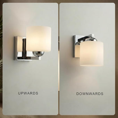 mirrea 1-Light Chromed Bathroom Vanity Light with White Glass Shade | Over Mirror,Wall Sconce,ETL listed,Bathroom Lighting Fixtures,Elegant Design,Milk White Glass Shade,Easy Installation