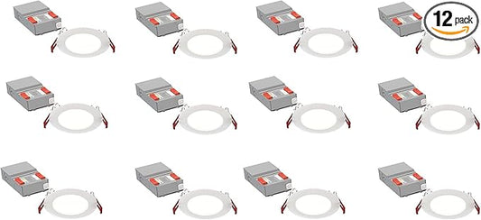 Juno LED Recessed Lights 4 Inch Round Baffle Wafer Downlight, 5-in-1 Switchable White Color Temperature, Adjustable Brightness, 120 Volts, 4-Inch Flat Trim, Matte White | (Pack of 12)