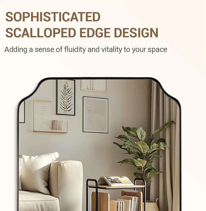 Brushed Bronze Scalloped Mirror, 24"x32" Bathroom Vanity Mirror, Unique Rectangular Bathroom Mirror with Stainless Steel Metal Framed, Wall Mounted Decorative Mirror (Horizontal/Vertical)
