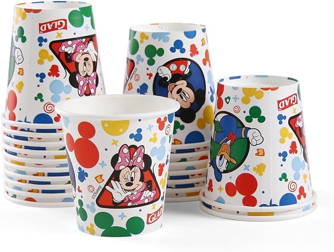 Glad for Kids Disney Mickey & Friends Disposable Mini Paper Cups - Colorful Heavy Duty, Soak Proof, Bathroom Mouse Rinse Cups for Kids, 3 Ounce, 20 Count - 12 Pack