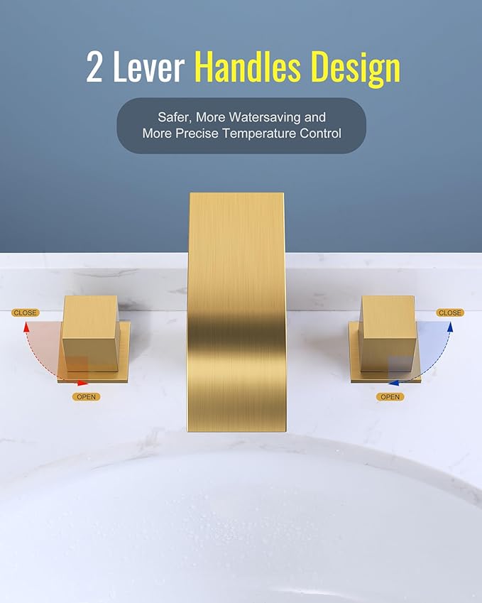 Brushed Gold Waterfall Bathroom Faucet: ARCORA 8 Inch Widespread Bathroom Faucets for Sinks 3 Hole, Modern 2 Handles Bathroom Sink Faucet with Pon Up Drain and cUPC Supply Lines