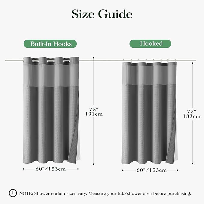 Grey Hook Free Waffle Shower Curtain & Snap-in Fabric Liner,60x75 | Less Time to install, 3 in 1 Fabric Shower Curtain and Liner Set with Magnets, Stall, Shower Curtains for Bathroom