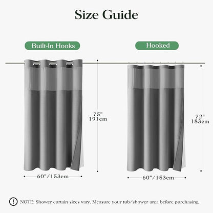Grey Hook Free Waffle Shower Curtain & Snap-in Fabric Liner,60x75 | Less Time to install, 3 in 1 Fabric Shower Curtain and Liner Set with Magnets, Stall, Shower Curtains for Bathroom