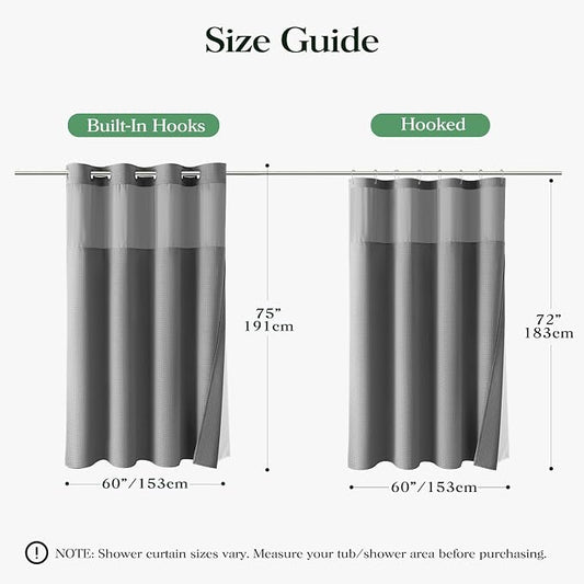 Grey Hook Free Waffle Shower Curtain & Snap-in Fabric Liner,60x75 | Less Time to install, 3 in 1 Fabric Shower Curtain and Liner Set with Magnets, Stall, Shower Curtains for Bathroom