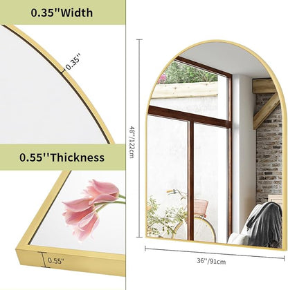 BEAUTYPEAK 36"x48" Arch Bathroom Wall Mirror, Gold | Wall Mounted Vanity Metal Frame Mirror for Bedroom, Entryway, Living Room, Fireplace