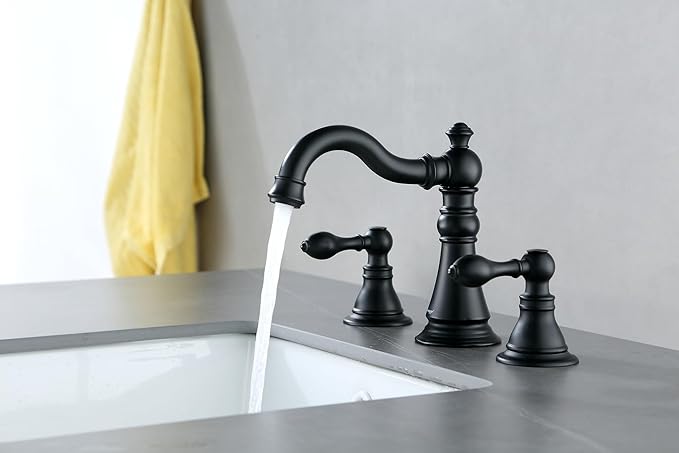 Two Handle Bathroom Sink Faucet Matte Black 3 Hole with Pop up Drain,High Arc Lavatory 8 Inch Widespread Bathroom Faucet,F-8805P-MT