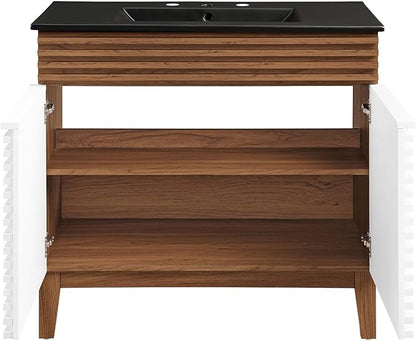 Modway Render 36" Bathroom Vanity in White Walnut Black