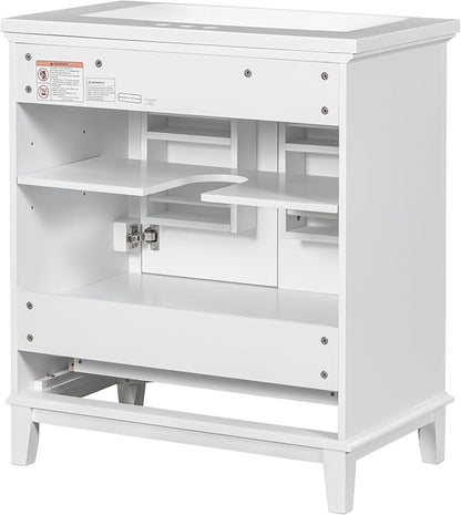 LUMISOL 30" Bathroom Vanity with Sink Set, Modern Single Bathroom Cabinet with Storage Doors and Drawer, Solid Wood Bathroom Vanity with Ceramic Sink, White