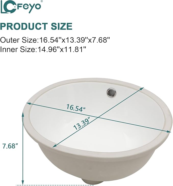 Undermount Oval Bathroom Sink 17''x13'' White Porcelain Ceramic Under Counter Sink for Bathroom Vanity, Small Bathroom Remodel and Replacement