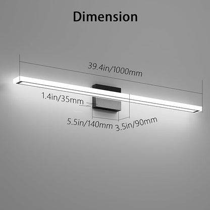 40inch Black LED Bathroom Vanity Light Bar 36W Modern Bath Light Fixture Over Mirror Vanity Light Cool White 6000K