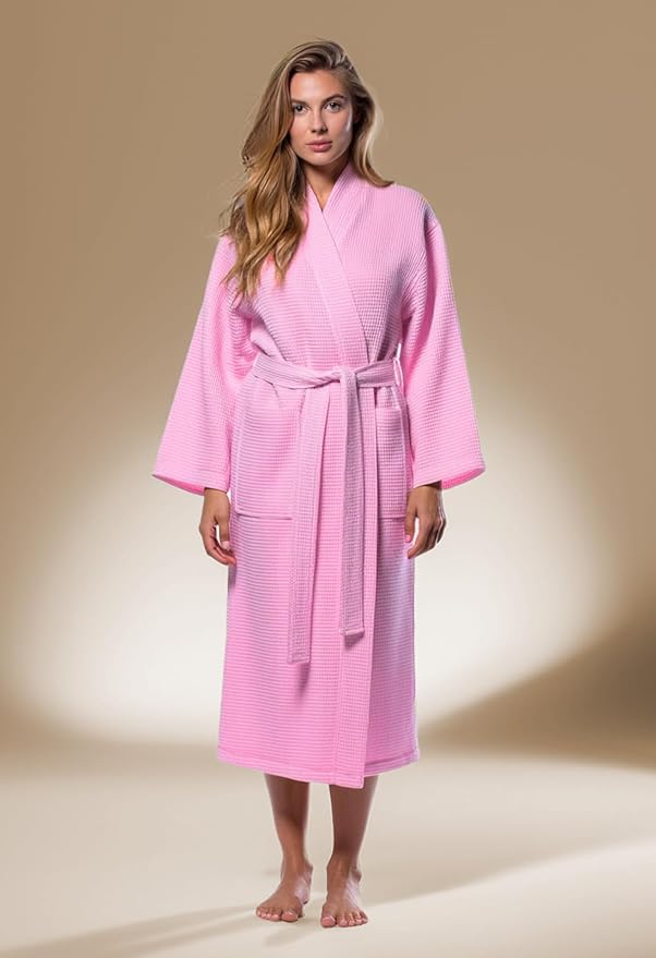 Turquaz Womens Lightweight Waffle Kimono Bathrobe for Men - Soft Quick-Dry Spa & Summer Towel Robe, Cotton Blend