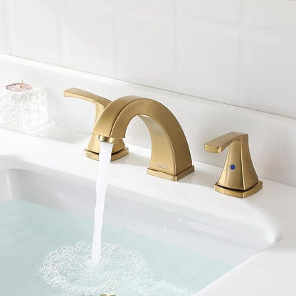 PARLOS 2-Handle Widespread Bathroom Faucet with Metal Pop Up Drain and cUPC Faucet Supply Lines, Brushed Gold, Doris 1417208