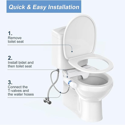 Bidet Attachment for Toilet, Ultra-Slim, Non Electric Dual Nozzle, Fresh Cold Water Spray Sprayer, Bidets Existing Toilets Seat, Baday Beday Badette Bedette, Feminine Rear Wash, Blue