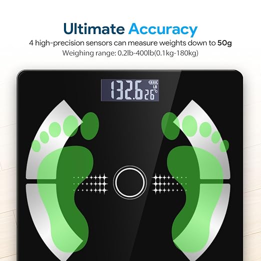 Smart Body Fat Scale Wireless Digital Weight Scale – Measures Body Composition: Body Fat Percentage, Muscle Mass, Water Percentage, and Bone Mass, Bluetooth Bathroom Scale for Home Use