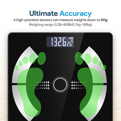 Smart Body Fat Scale Wireless Digital Weight Scale – Measures Body Composition: Body Fat Percentage, Muscle Mass, Water Percentage, and Bone Mass, Bluetooth Bathroom Scale for Home Use