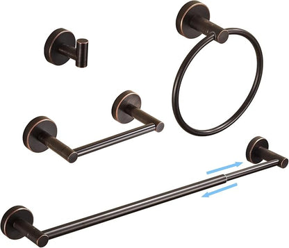 Bronze Bathroom Accessories, Oil Rubbed Bronze Bathroom Hardware Set Includes double post Toilet Paper Holder 15 to 24 Inch Towel Bar Towel Ring Robe Hook 4 Pieces Hand Towel Holder Wall Mount