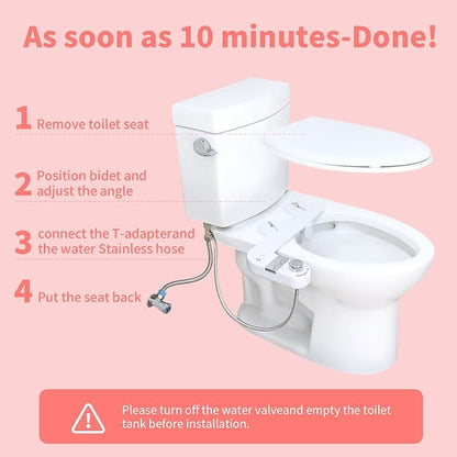 Bidet Attachment for Toilet,Dual Nozzle Bidet Toilet Seat,Non-Electric Ultra-Thin Bidets for Frontal & Rear Wash, Adjustable Water Pressure,Fresh Water Bidet, Easy Installation,White