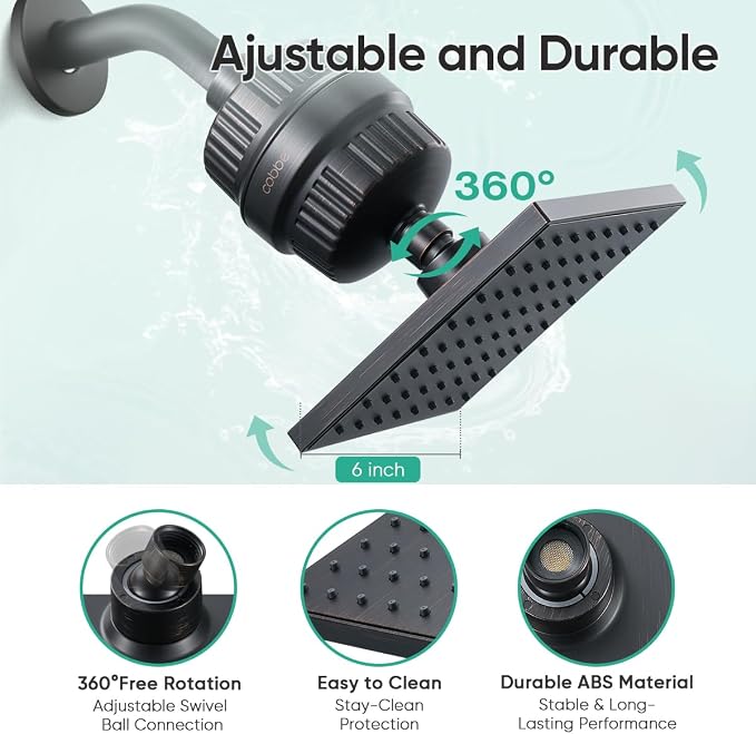 Cobbe High Pressure Filtered Shower Head with Filters for Hard Water Combo | Rain Showerheads with 20 Stage Water Softener for Healthier Skin & Hair Remove Chlorine and Harmful Substances, ORB