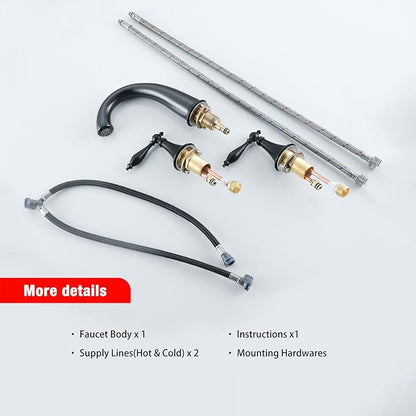 SaniteModar Matte Black Bathroom Sink Faucet,Brass Bathroom Faucet 3 Hole,Widespread Bathroom Faucet for Sink 3 Hole,2 Handles Design with Water Supply Lines