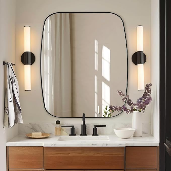 30x36” Black Bathroom Mirror, Oblong Vanity Mirror with Stainless Steel Metal Frame, Matte Black Oval Mirror for Over Sink, Modern Anti Rust Wall Mounted