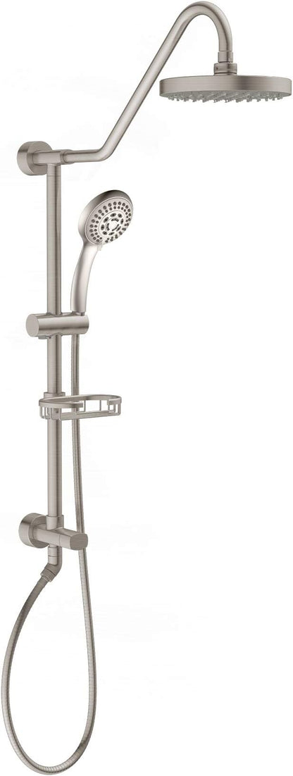 PULSE ShowerSpas Kauai III Brushed Nickel Rain Shower Head with Handheld Spray - 1.8 GPM, 8" Showerhead, 5-Function HandShower, Adjustable Slide Bar - Shower Heads with Handheld Spray Combo