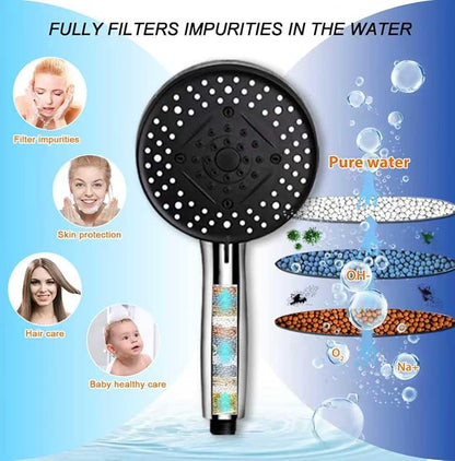 Filtered Magnetic Shower Head with Handheld Chrome | High Pressure 9Setting Handheld Shower Head,Magnetic Bracket,59 Inches Stainless Steel Shower Hose,Filter Element