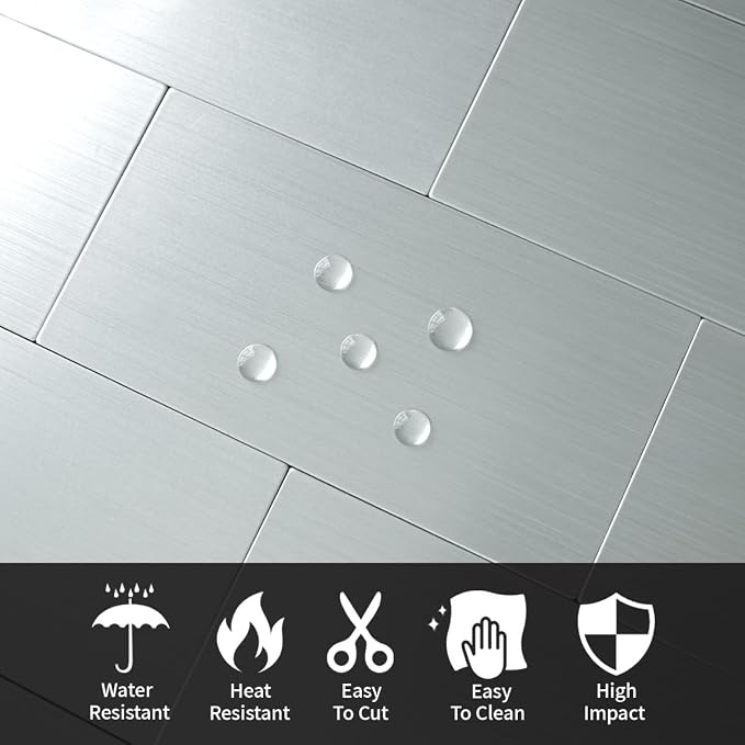 AULIGET 4-Piece Stainless Steel Subway Tile Peel and Stick Backsplash, 3" x 6" Metal Stick on Wall Tiles for Backsplash Kitchen, Bathroom, Laundry Room, Camper, Fireplace