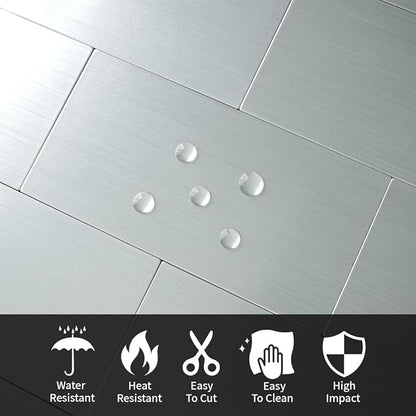 AULIGET 4-Piece Stainless Steel Subway Tile Peel and Stick Backsplash, 3" x 6" Metal Stick on Wall Tiles for Backsplash Kitchen, Bathroom, Laundry Room, Camper, Fireplace