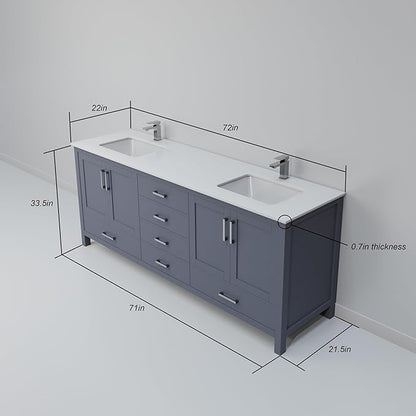 Jacques 72 in. W x 22 in. D Dark Grey Double Bath Vanity and White Quartz Top