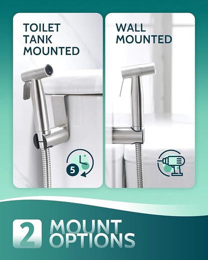 Handheld Toilet Bidet Sprayer for Toilet-Adjustable Water Pressure Control with Bidet Hose for Feminine Wash, Stainless Steel Brushed Nickel Cloth Diaper for Baby Wash (Stainless Steel, 2 Pack)