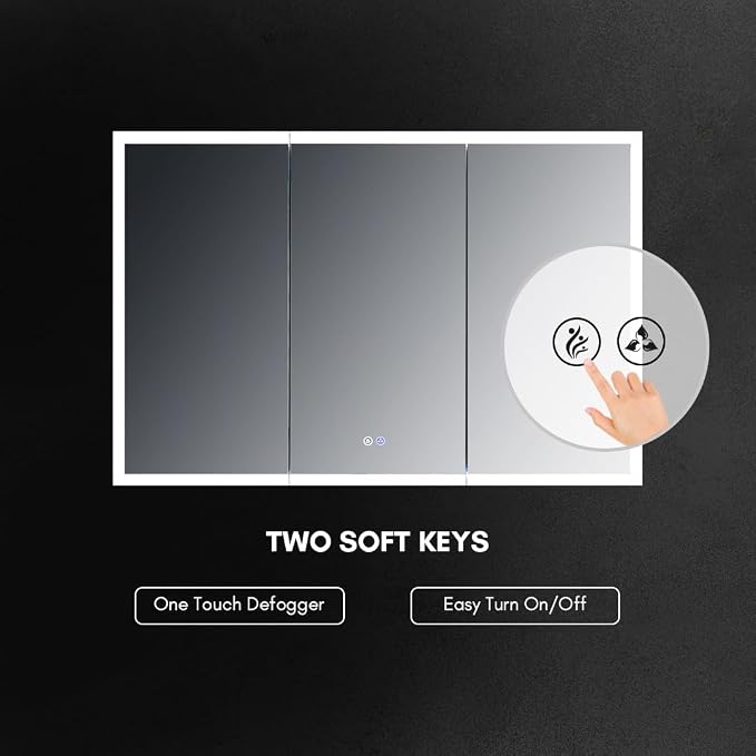 Blossom LED Lighted Mirror Medicine Cabinet, 48x32 Inch, Wall Mounted Recessed or Surface Bathroom LED Medicine Cabinet with Mirror, Makeup Mirror with Lights, Defogger, Adjustable Brightness