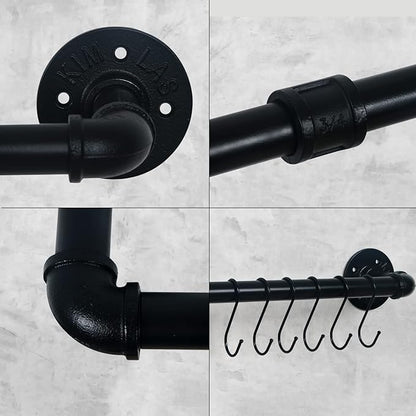 HouseAid 36 Inch Industrial Pipe Towel Bar, Farmhouse Iron Hand Towel Holder, Vintage Style Towel Rod for Bathroom, Wall Mounted, Matte Black (Hook Included)