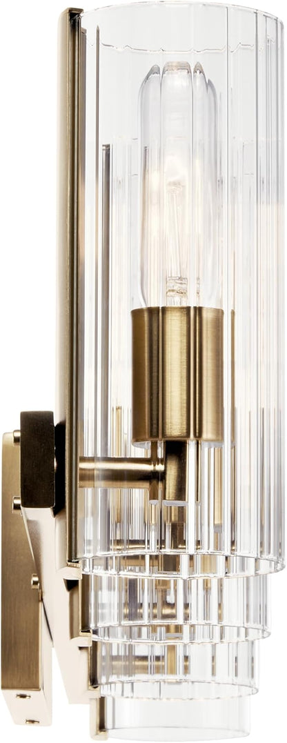 Kichler Jemsa 32" Vanity Light, 4-Light Modern Bathroom Light Fixture with Clear Fluted Glass in Champagne Bronze, for Bathroom or Powder Room, (9.75" H x 32" W), 55169CPZ