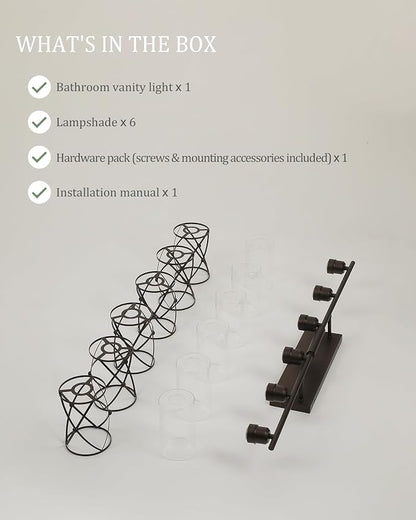6-Light Oil Rubbed Bronze Bathroom Light Fixtures Over Mirror, 42" UL-Listed Modern Farmhouse Wall Sconce Lights with Clear Glass and Metal Cage for Bath, Hardwire E26, CH9176ORB-6W
