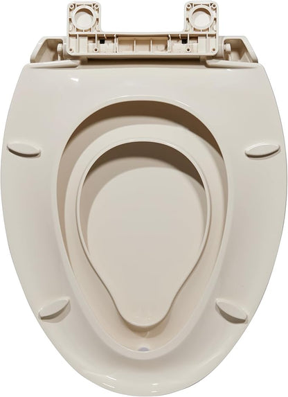 19" Elongated Toilet Seat with Built-In Potty Training Seat, Soft Quiet-Close Lid with Non-Slip Design, Magnetic Kids Seat in Almond, Easy to Install and Clean
