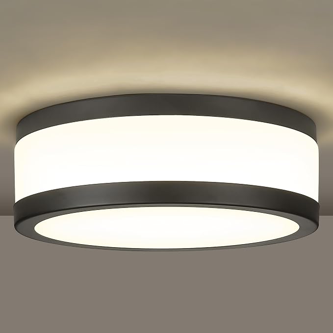 12 Inch Black LED Flush Mount Ceiling Light, Modern 18W Dimmable Semi Flush Mount Round Ceiling Light for Bedroom, Kitchen, Hallway, Bathroom, 5CCT, LMS-054CL-BKS