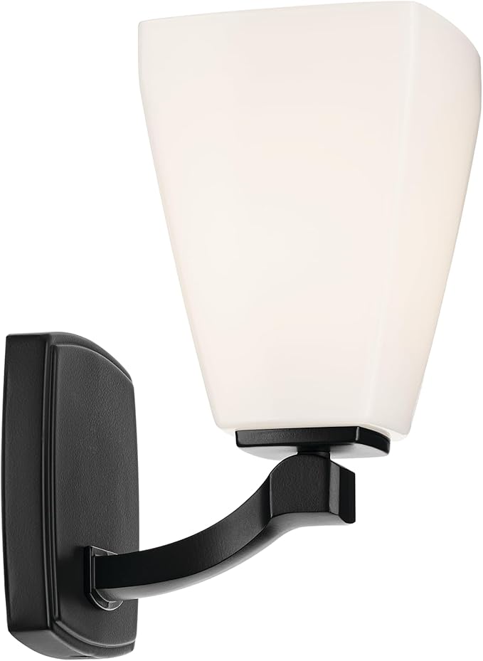 Kichler Marant 5" 1-Light Wall Sconce with Opal Glass in Black, for Bathroom, Powder Room, Hallway, Fireplace, (5" W x 9.5" H), 55214BK
