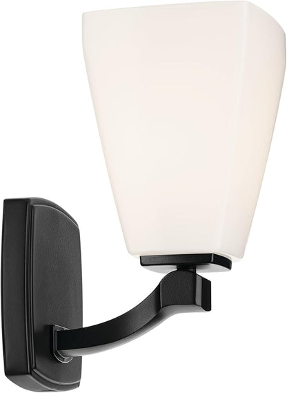 Kichler Marant 5" 1-Light Wall Sconce with Opal Glass in Black, for Bathroom, Powder Room, Hallway, Fireplace, (5" W x 9.5" H), 55214BK