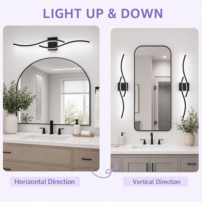 Modern Vanity Lights Dimmable Bathroom Light Fixtures Over Mirror Bathroom LED Vanity Light for Bathroom Living Room (Black,39.37Inch,5500K)